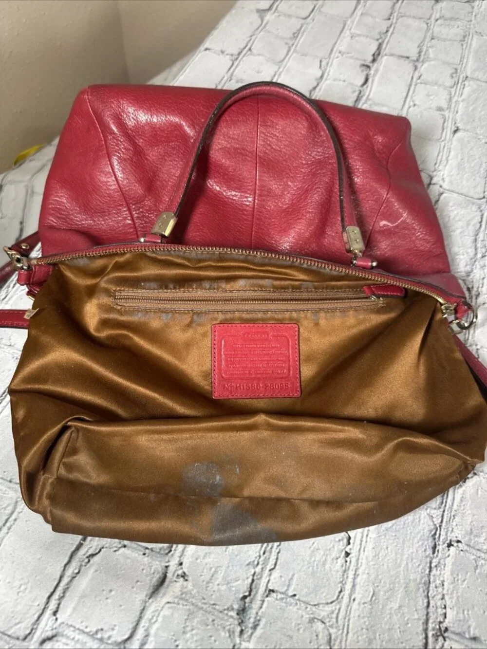 Coach Kelsey Pebbled Leather Red Satchel Crossbody Bag Purse